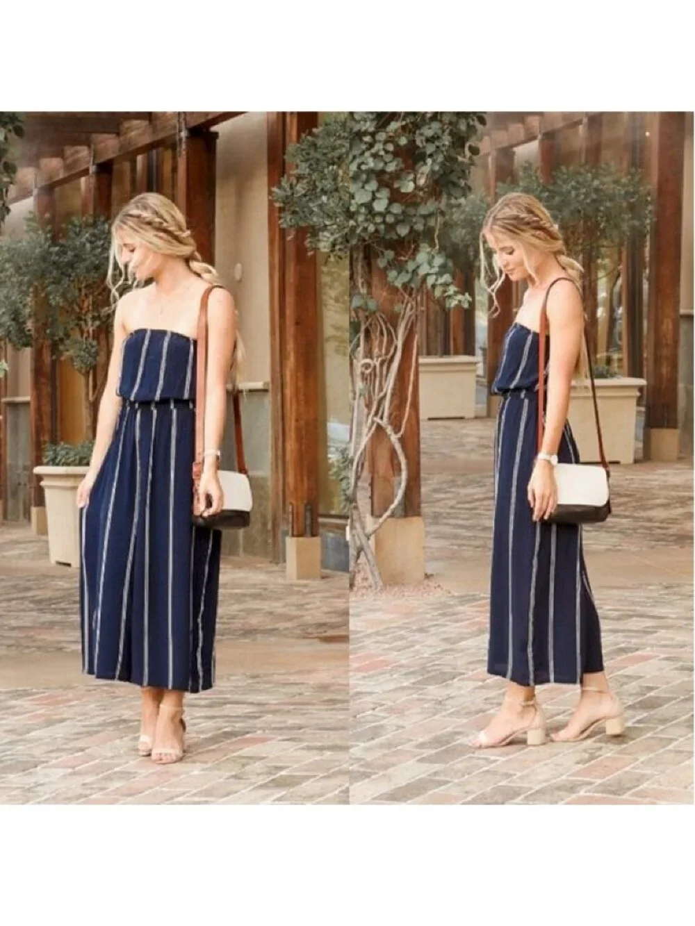 UO Silence+Noise Stripe Strapless Romper Jumpsuit